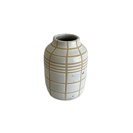 Round Beige Grid Vase